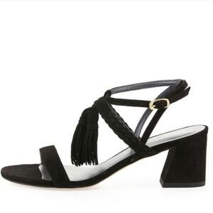 Stuart‎ Weitzman Black Tasselmania Suede Block Heel Sandals